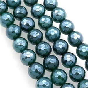 faceted round Green Agate beads, electroplated, approx 10mm dia [GB10377-10MM]