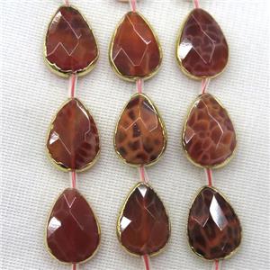 ruby fire agate beads, faceted teardrop, gold plated, approx 13x18mm [GB10381]