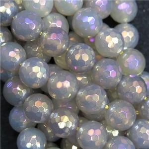 faceted round grey agate beads, AB color electroplated, approx 10mm dia [GB10395-10MM]