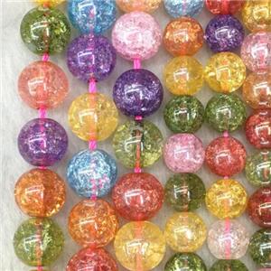 round crackle Crystal Glass beads, AB color electroplated, mixed color, approx 8mm dia [GB10397-8MM]
