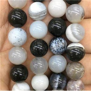 white and black agate beads, round, approx 4mm dia [GB10475-4MM]
