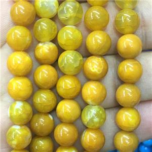 round agate beads smooth yellow dye, approx 10mm dia [GB10583-10MM]