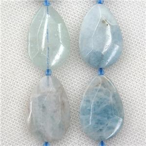 blue Aquamarine beads, faceted teardrop, approx 20-30mm [GB10590]