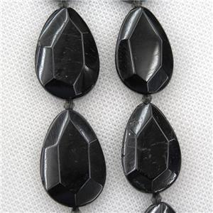 black Tourmaline beads, faceted teardrop, approx 20-30mm [GB10592]