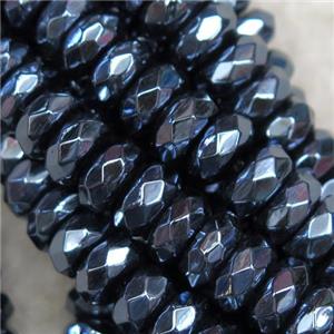 black Agate beads, faceted rondelle, light plated, approx 5x8mm [GB10624]
