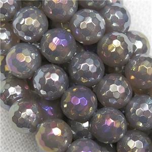 faceted round Grey Agate Beads with rainbow electroplated, approx 6mm dia [GB10647-6MM]
