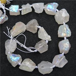 white Crystal Quartz Nugget Beads, freeform, AB-color electroplated, approx 20-25mm [GB10673]