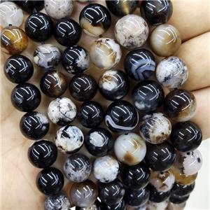 Black Cherry Blossom Agate Beads Sakura Smooth Round, approx 10mm dia [GB10687-10MM]