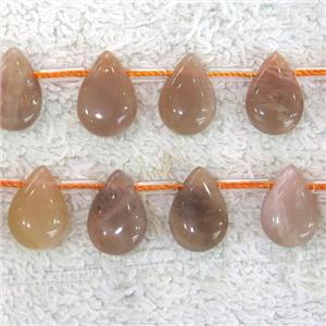 peach MoonStone teardrop beads, top-drilled, approx 8x12mm [GB10781]