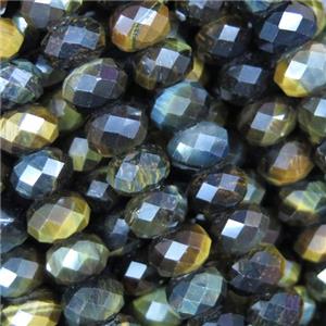 yellow blue Tiger eye stone beads, faceted rondelle, approx 5x8mm [GB10834-5X8MM]