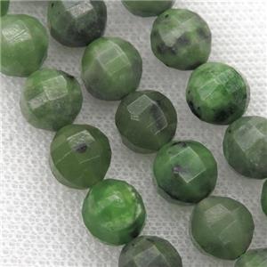 Chinese Hetian Nephrite Jade Beads Faceted Round Green, approx 9-10mm [GB10836]