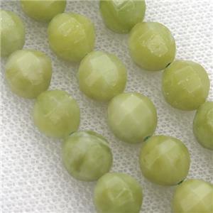 Chinese Olive Nephrite Jade Beads Faceted Round, approx 9-10mm [GB10839]