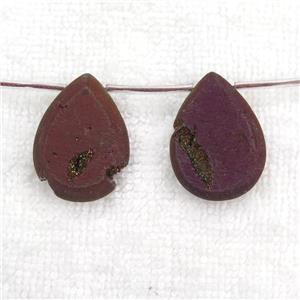 purple Druzy Agate teardrop beads, topdrilled, approx 20-30mm [GB10896]