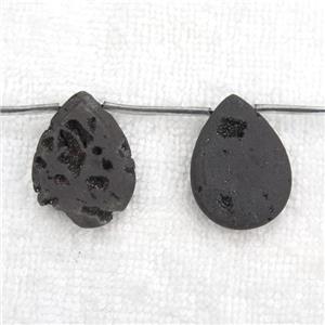 black Druzy Agate teardrop beads, topdrilled, approx 20-30mm [GB10897]