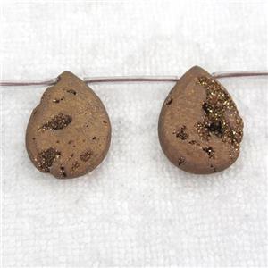 coffee Druzy Agate teardrop beads, topdrilled, approx 20-30mm [GB10900]
