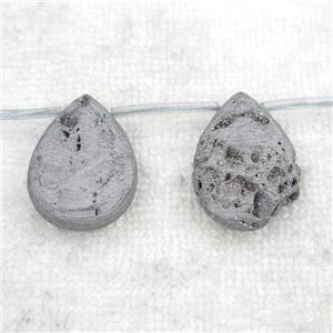 silver Druzy Agate teardrop beads, topdrilled, approx 20-30mm [GB10903]