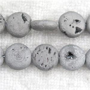 silver Druzy Agate circle beads, approx 14mm dia [GB10908]