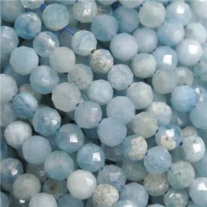 tiny blue Aquamarine Beads, faceted round, B-grade, approx 4mm dia [GB10966-4MM]