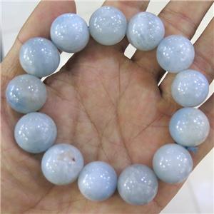 blue Aquamarine Beaded Bracelet, round, approx 17mm dia [GB11015]