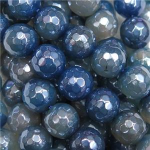 faceted round blue Agate Beads, light electroplated, approx 8mm dia [GB11020-8MM]