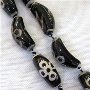 black Tibetan Agate horn Beads, approx 15-38mm [GB11053]