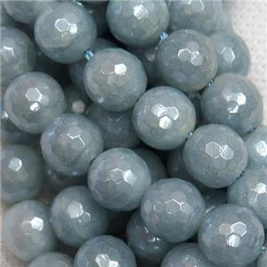 dyed Aquamarine beads, faceted round, light electroplated, approx 6mm dia [GB11055-6MM]