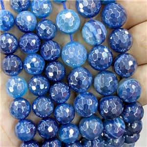 blue striped Agate beads with electroplated, faceted round, approx 8mm dia [GB11161-8MM]