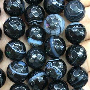 Natural Black Stripe Agate Beads Banded Faceted Round, approx 6mm dia [GB11177-6MM]