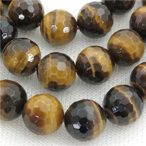 natural tiger eye stone beads, faceted round, approx 14mm dia [GB11180-14MM]
