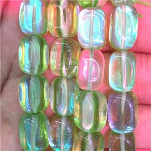 synthetic Mystic Aura Quartz Crystal Beads, green, cuboid, approx 10x12mm [GB11210-10X12MM]