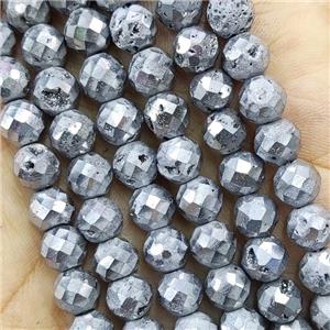 silver Agate Druzy beads, faceted round, approx 10mm dia [GB11254-10MM]