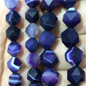 purple matte striped Agate beads, faceted round, approx 8mm dia [GB11262-8MM]