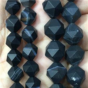 black matte striped Agate beads, faceted round, approx 8mm dia [GB11264-8MM]
