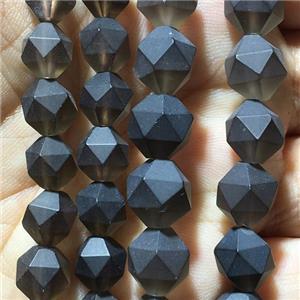 matte Smoky Quartz beads, faceted round, approx 10mm dia [GB11278-10MM]