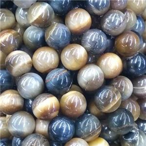 blue-yellow Tiger eye stone beads, light electroplated, approx 8mm dia [GB11347-8MM]