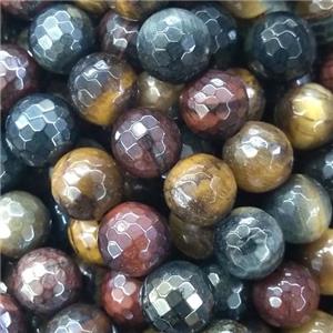 multicolor Tiger eye stone beads, light electroplated, approx 8mm dia [GB11349-8MM]