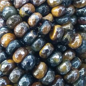 faceted Tiger eye stone rondelle beads, light electroplated, approx 12mm dia [GB11350-12MM]