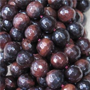 red Tiger eye stone beads, faceted round, light electroplated, approx 8mm dia [GB11353-8MM]