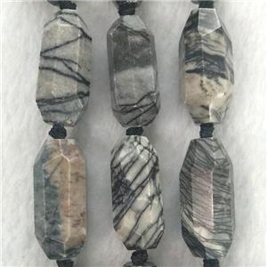 black Silk Jasper Beads, faceted rice, approx 13-30mm [GB11358]