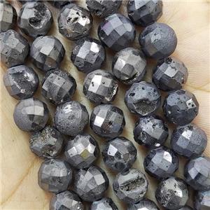 black Agate Druzy beads, faceted round, approx 6mm dia [GB11368-6MM]