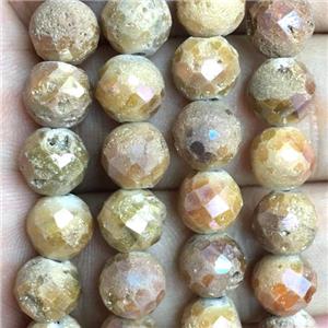 lt.gold champagne Agate Druzy beads, faceted round, approx 6mm dia [GB11370-6MM]