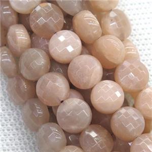 peach Sunstone beads, faceted circle, approx 4mm dia [GB11373-4MM]