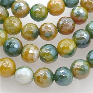 olive Striped Agate Beads, faceted round, light electroplated, approx 10mm dia [GB11388-10MM]