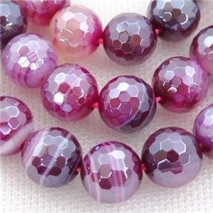 hotpink Striped Agate Beads, faceted round, light electroplated, approx 8mm dia [GB11389-8MM]