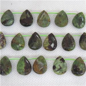 green Opal Jasper beads, faceted teardrop, top-drilled, approx 13x18mm [GB11404-13X18MM]