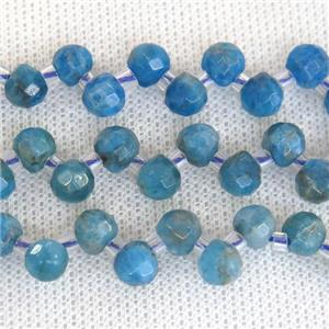 blue Apatite beads, faceted teardrop, top-drilled, approx 7mm [GB11413]