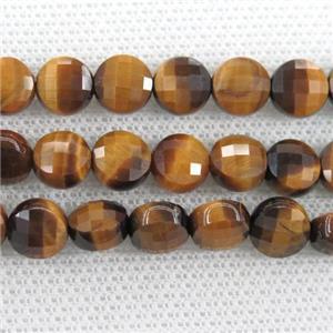 yellow Tiger eye stone beads, faceted circle, approx 6mm dia [GB11438-6MM]