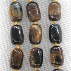 Tiger eye stone beads, faceted barrel, approx 10-14mm [GB11521]
