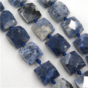 blue Sodalite beads, faceted square, approx 18x18mm [GB11532]