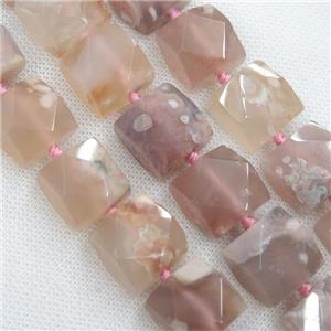 peach Cherry Agate beads, faceted square, approx 18x18mm [GB11533]